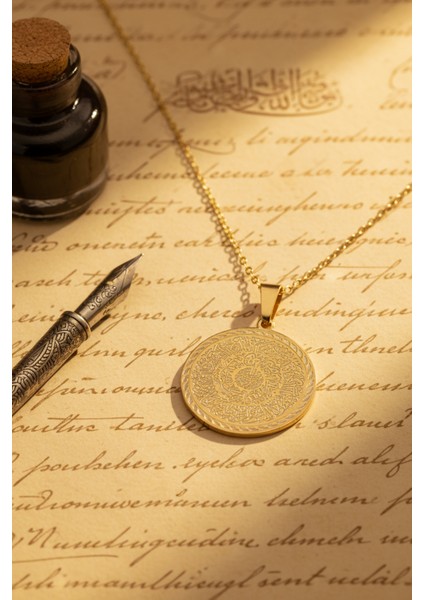 Altın Renk Hilye-I Şerif Yazılı Paslanmaz Kararmaz Çelik Kolye Çelik Zincir (Unisex) modelleri