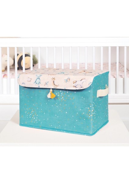 Baby Püsküllü Kapaklı Kutu Düzenleyici Çok Amaçlı Organizer Kutu Maxi Boy (Yeşil)