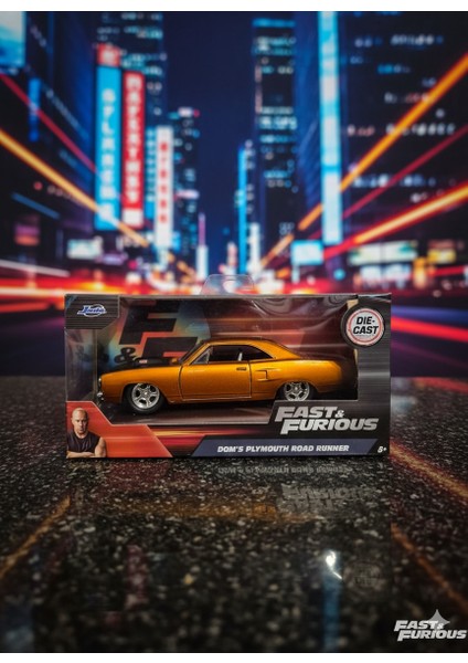 Toys Fast & Furious | Dom's Plymouth Road Runner | Die-Cast Metal Model Araba (1:32) | Koleksiyonluk Oyuncak Araç