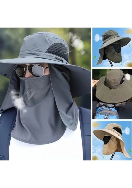 Güneş Koruyuculu Nefes Alabilen Maskeli ve Boyun Kapaklı Geniş Kenarlı Balıkçı Şapkası (4887) fiyatları