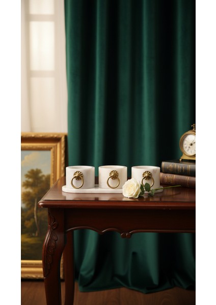 El Yapımı Mermer Taşlı Bronz Desenli Mumluk