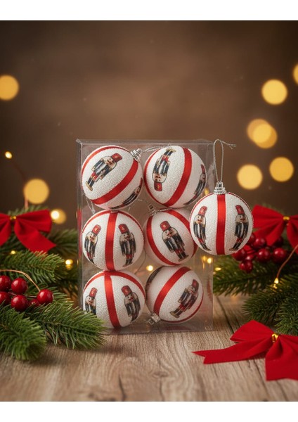 Kırmızı Beyaz Kurşun Asker Figürlü Dekoratif Yılbaşı Topları (6 cm 6 Adet) fiyatları