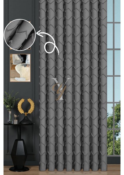 Jakar Kesme Fon Perde Ezgi V-6015 Gümüş Gri