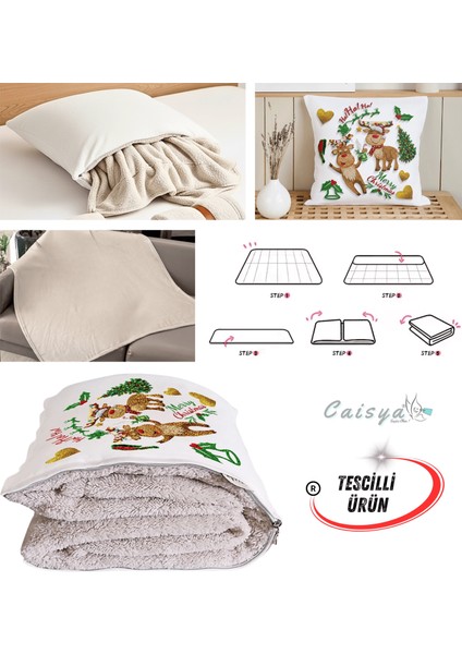 Yılbaşı Kurabiye Nakışlı Punch Efekt Baskılı Tv Battaniye Olabilen Dekoratif Yastık 2in1 Battaniye fiyatları