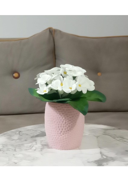 Dahil, Dahil, Çiçek,beyaz Yapay Çiçek, Pembe Petek Desenli Poliresin 8X8X15CM