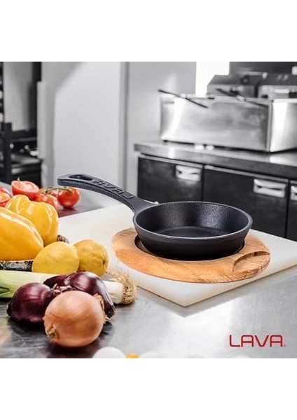 Pişirme Kabı Lv Eco Y Stv 12 K4 Yuvarlak Kızartma Tavası ve Ahşap Plaka, Çap 12 Cm, Dökme Demir, Siyah modelleri