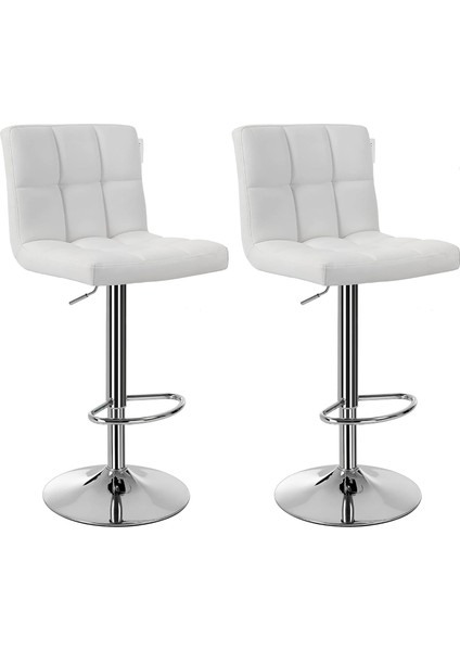 Bar Tabureleri, 2&apos;li Set, Yüksekliği Ayarlanabilir Pu Kapaklı Bar, 360° Döner, Arkalık ve Ayaklıklı Mutfak, Lobi, Tezgah, Krom Kaplama Çelik, Beyaz LJB64W