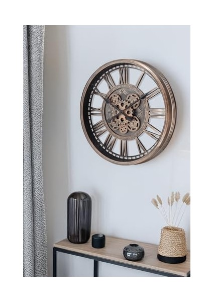 Mark Premium Serisi Eskitme Şeffaf Kadranlı Döner Çarklı 50 Santimetre Ev ve Ofis Duvar Saati, Roma Rakamlı, fiyatları