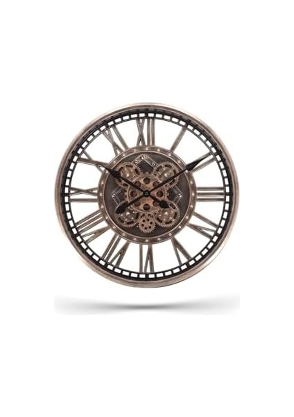 Mark Premium Serisi Eskitme Şeffaf Kadranlı Döner Çarklı 50 Santimetre Ev ve Ofis Duvar Saati, Roma Rakamlı, modelleri