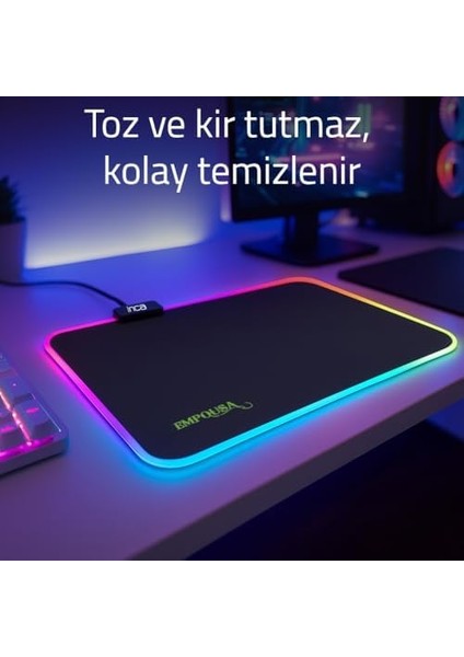 IMP-024T Empousa Rgb 7 LED Medıum Mousepad (320X270X3MM),12 Farklı Değişebilen Dokunmatik Işık Efekti,hızlı Kayan Yüzey, Kaymaz Kauçuk Taban fiyatları
