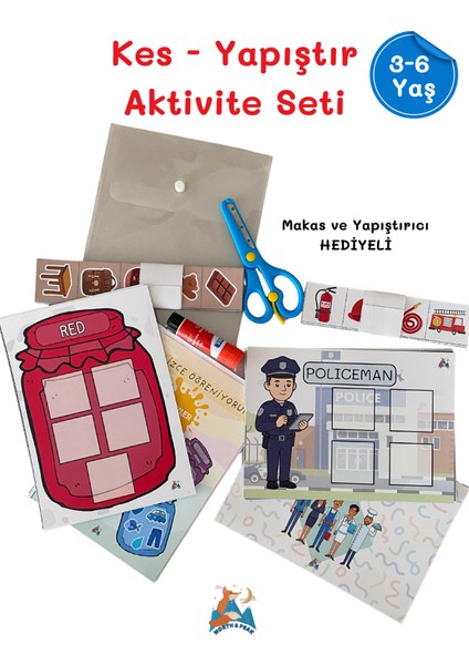 Okul Öncesi Kes Yapıştır Etkinlik Seti, 15 Meslek + 11 Renk, A5 Boy, Ince Motor Becerisi Geliştirici
