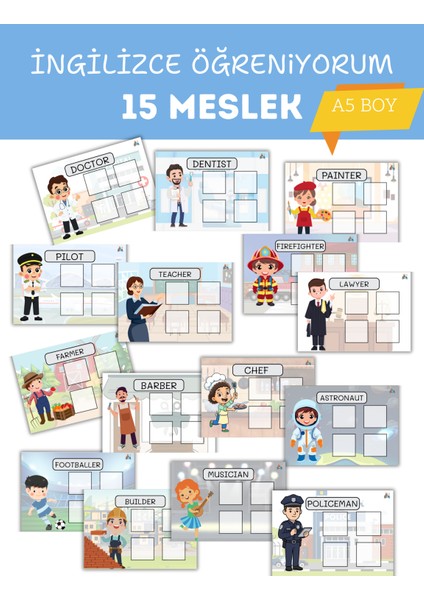 Okul Öncesi Kes Yapıştır Etkinlik Seti, 15 Meslek + 11 Renk, A5 Boy, Ince Motor Becerisi Geliştirici indirimleri