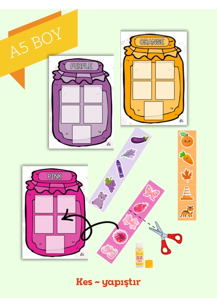 Okul Öncesi Kes Yapıştır Etkinlik Seti, 15 Meslek + 11 Renk, A5 Boy, Ince Motor Becerisi Geliştirici