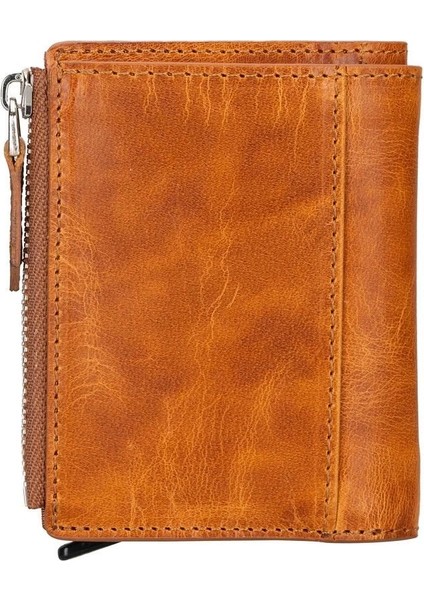 Deri Cüzdan ve Kartlık, Mekanizmalı, 10 Adet Kart Bölmeli, Tan