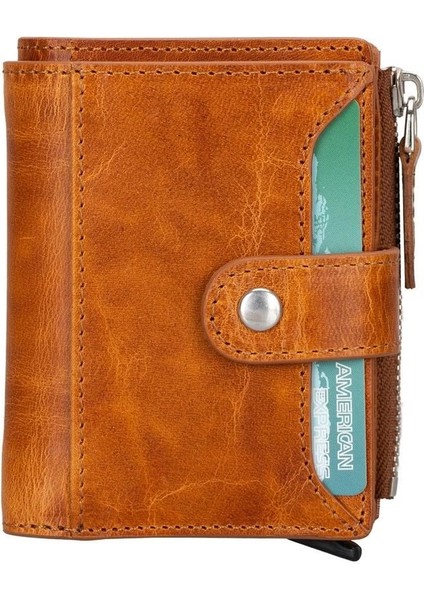 Deri Cüzdan ve Kartlık, Mekanizmalı, 10 Adet Kart Bölmeli, Tan fiyatları