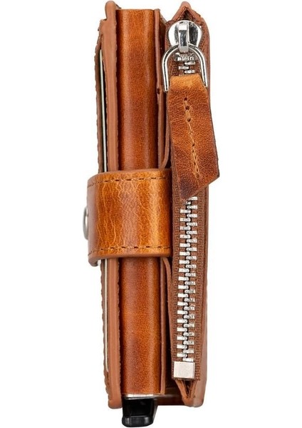 Deri Cüzdan ve Kartlık, Mekanizmalı, 10 Adet Kart Bölmeli, Tan modelleri