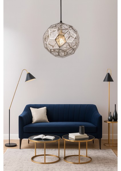 Orlix 30 cm Geometrik Desenli Krom Sarkıt Avize – Ayarlanabilir Kablo – E27