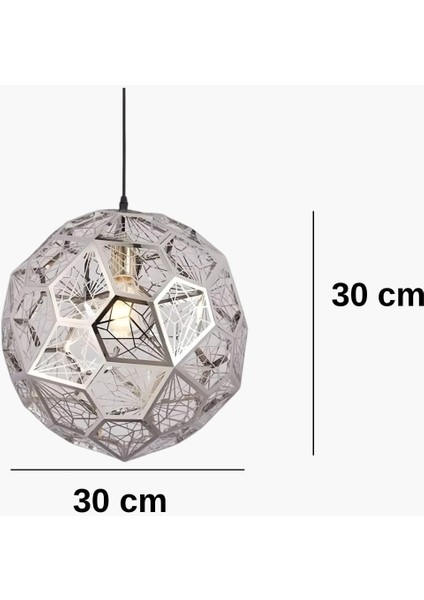 Orlix 30 cm Geometrik Desenli Krom Sarkıt Avize – Ayarlanabilir Kablo – E27 modelleri