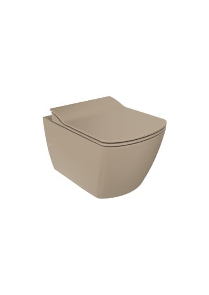 Creavit EG321 Elegant Rim-Off Kanalsız Duroplast Yavaş Kapanan Klozet Kapaklı Mat Cappucino Set Mat Cappucino