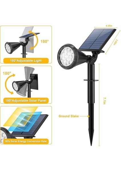 Yeşil 18 LED Spot Güneş Enerjili Bahçe Aydınlatma Lambası, Fotoselli, Spike, 18W Su Geçirmez Dış Mekan Solar Lamba, Ağaç,, Garaj, Havuz, Duvar ve Zemin Montajına Uygundur 42 cm modelleri