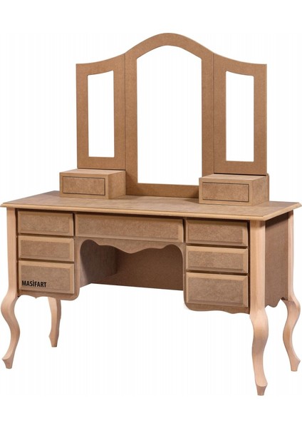Jagu 7 Çekmeceli Lükens Makyaj Masası Cilasız Ham