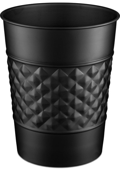 Abode El Yapımı Metal Geometrik Kabartmalı Siyah Çöp Sepeti Çöp Kutusu