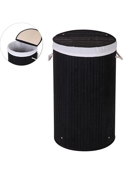 El Yapımı Hasır Katlanır Çamaşır Sepeti Yuvarlak 55 Litre (35CM*35CM*61CM), Malzemeden Üretilmiş Çamaşırlık (Siyah) modelleri