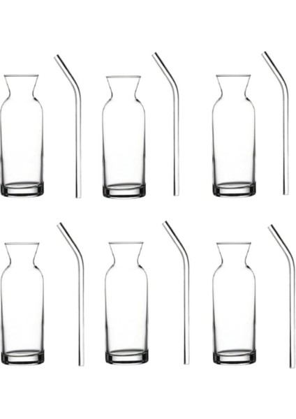 Village Cam Pipetli Meşrubat Bardağı Limonata Süt Şişesi Sunum Karaf 6 Adet