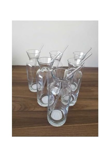 Village Cam Pipetli Meşrubat Bardağı Limonata Süt Şişesi Sunum Karaf 6 Adet fiyatları