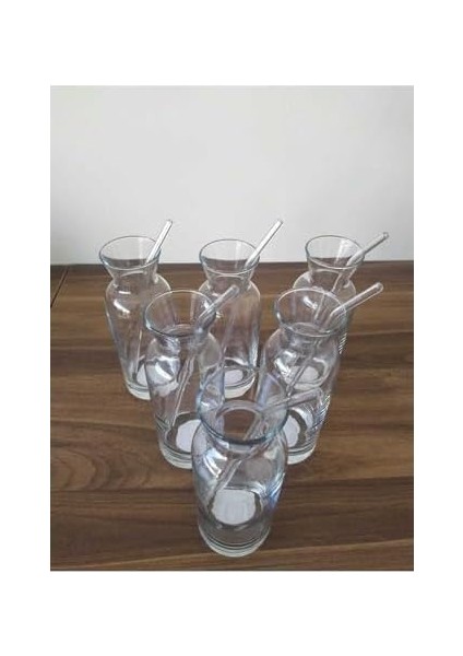 Village Cam Pipetli Meşrubat Bardağı Limonata Süt Şişesi Sunum Karaf 6 Adet modelleri