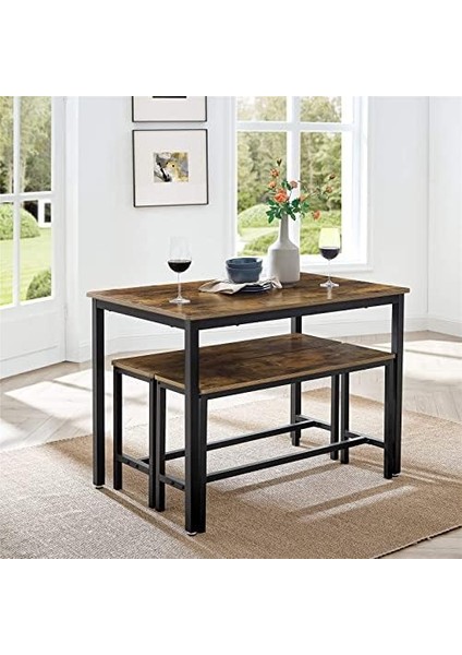 Yemek Masası, 2 Banklı, 3&apos;lü Set, Mutfak Masası 70 x 110 x 75 Cm, Her Biri 2 Bank 30 x 97 x 50 Cm, Çelik Çerçeve, Endüstriyel Tasarım, -Siyah KDT070B01 modelleri