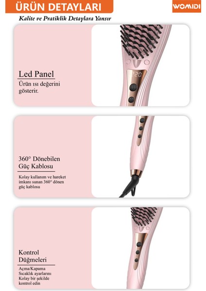 Saç Şekillendirici ve Düzleştirici Tarak-Led Ekranlı Negatif Iyon Özellikli 120°-220° Ayarlanabilir Sıcaklık indirimleri