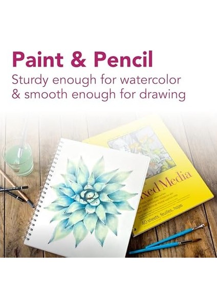 300 Serisi Karışık Ortam Kağıt Pedi, Yan Tel Ciltli, 9X12 Inç, 40 Yaprak (117 LB/190 G) - Yetişkinler ve Öğrenciler Için Sanatçı Kağıdı -, Guaj, Grafit, Mürekkep,, Marker fiyatları