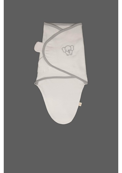 %100 Pamuk Yenidoğan Nakış Detaylı Kundak (Ekru)