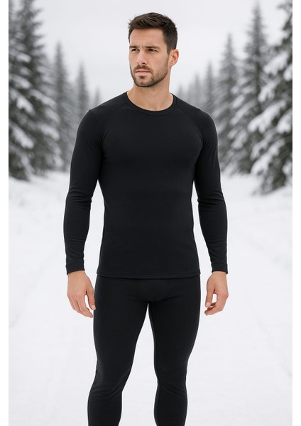 Erkek Termal Içlik Takımı Premium Pamuklu Siyah