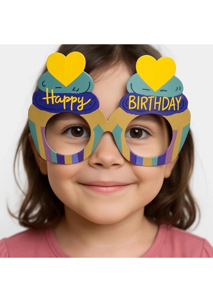 Cupcake Temalı Doğum Günü Renkli Karton Happy Birthday Gözlüğü 6 Adet