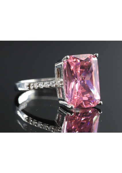 Pembe Baget Taşlı Gümüş Yüzük, Pembe Kuvars Yüzük, Pembe Renkli Baget Taşlı Gümüş Yüzük fiyatları