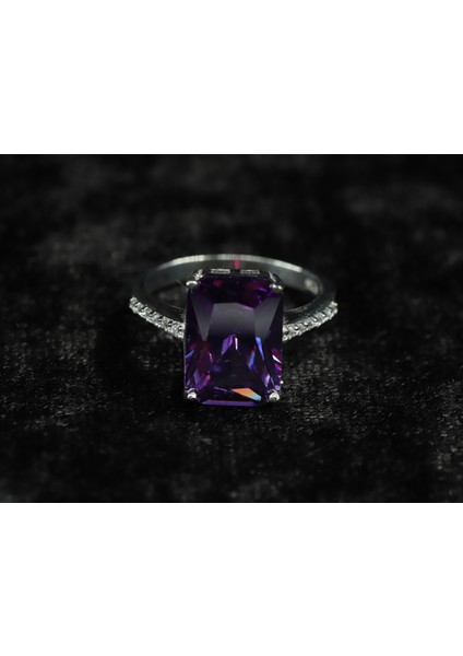 Mor Baget Taşlı Gümüş Yüzük, Mor Kuvars Yüzük, Mor Renkli Baget Taşlı Gümüş Yüzük modelleri