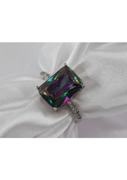 Mystic Topaz Baget Taşlı Gümüş Yüzük, Mystic Topaz Yüzük