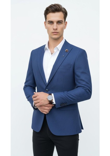 Erkek Dokulu Kumaş Slim Fit Blazer Ceket – Şık Modern Kesim Tek Düğmeli