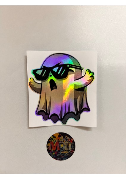 Hologram Parlak Gözlüklü Hayalet Sticker 9X8CM Folyo Kaplama-Araba Motosiklet Kask Modifiye Aksesuar