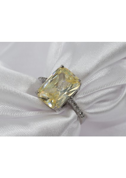 Sarı Baget Taşlı Gümüş Yüzük, Sarı Renkli Yüzük