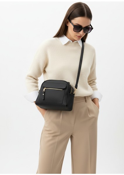 Kadın Lacost Deri Üç Bölmeli Çapraz Askılı El ve Omuz Çantası