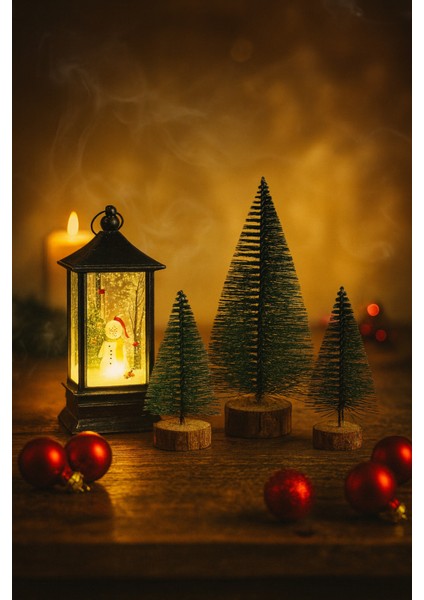 Yılbaşı Dekoru 3'lü Mini Çam Ağacı Seti & LED Işıklı Yılbaşı Kardan Adam Feneri Yılbaşı Süsleme modelleri