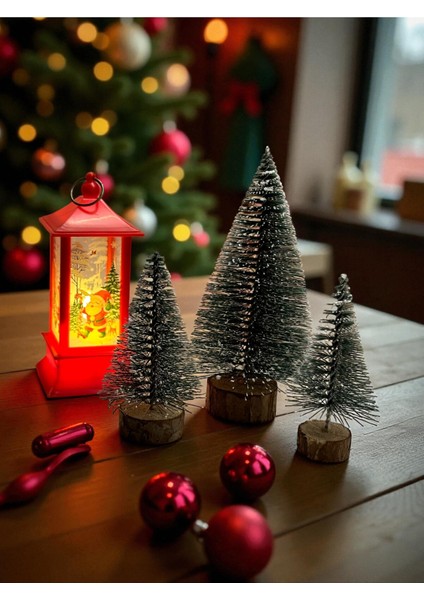 Yılbaşı Dekoru 3'lü Mini Çam Ağacı Seti & LED Işıklı Yılbaşı Noel Baba Feneri Yılbaşı Süsleme fiyatları