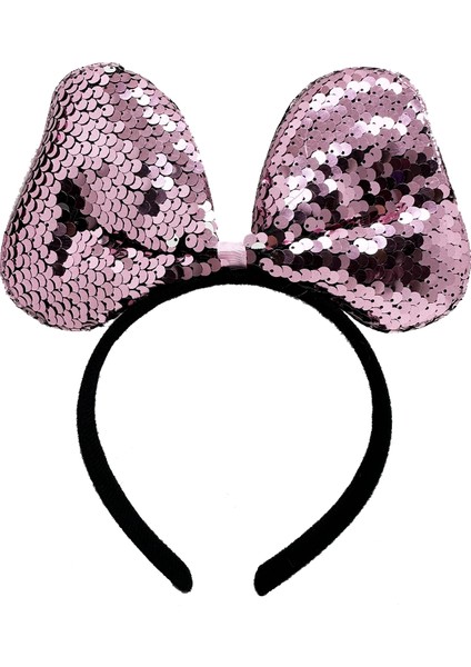 Renk Değiştiren Pullu Payetli Fiyonk Parti Tacı Pembe Gümüş Renk 20X16 cm