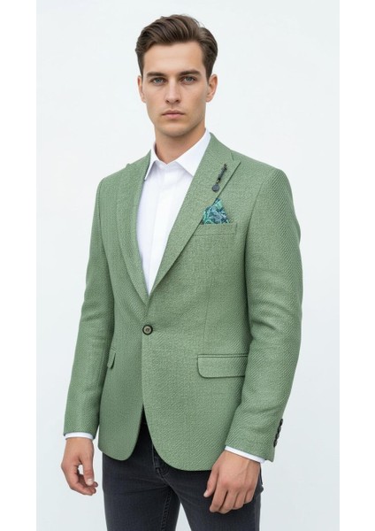 Erkek Dokulu Kumaş Slim Fit Blazer Ceket – Şık Modern Kesim Tek Düğmeli