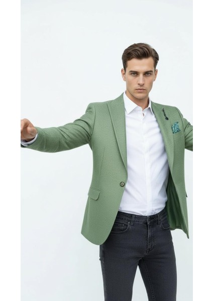 Erkek Dokulu Kumaş Slim Fit Blazer Ceket – Şık Modern Kesim Tek Düğmeli fırsatları