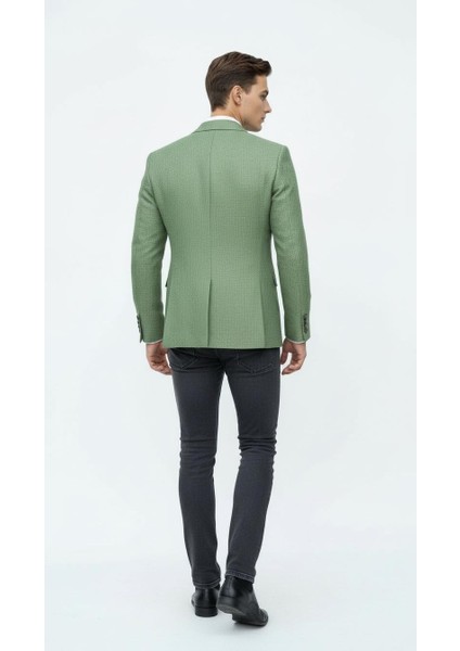 Erkek Dokulu Kumaş Slim Fit Blazer Ceket – Şık Modern Kesim Tek Düğmeli