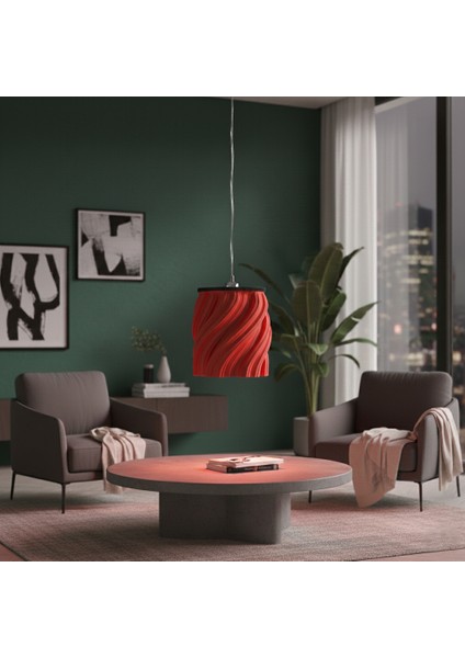 Modern Fraktal Tasarım Spiral Dokulu Dekoratif Avize (Ø24 Cm) Genel Kullanım Şık Sarkıt Lamba